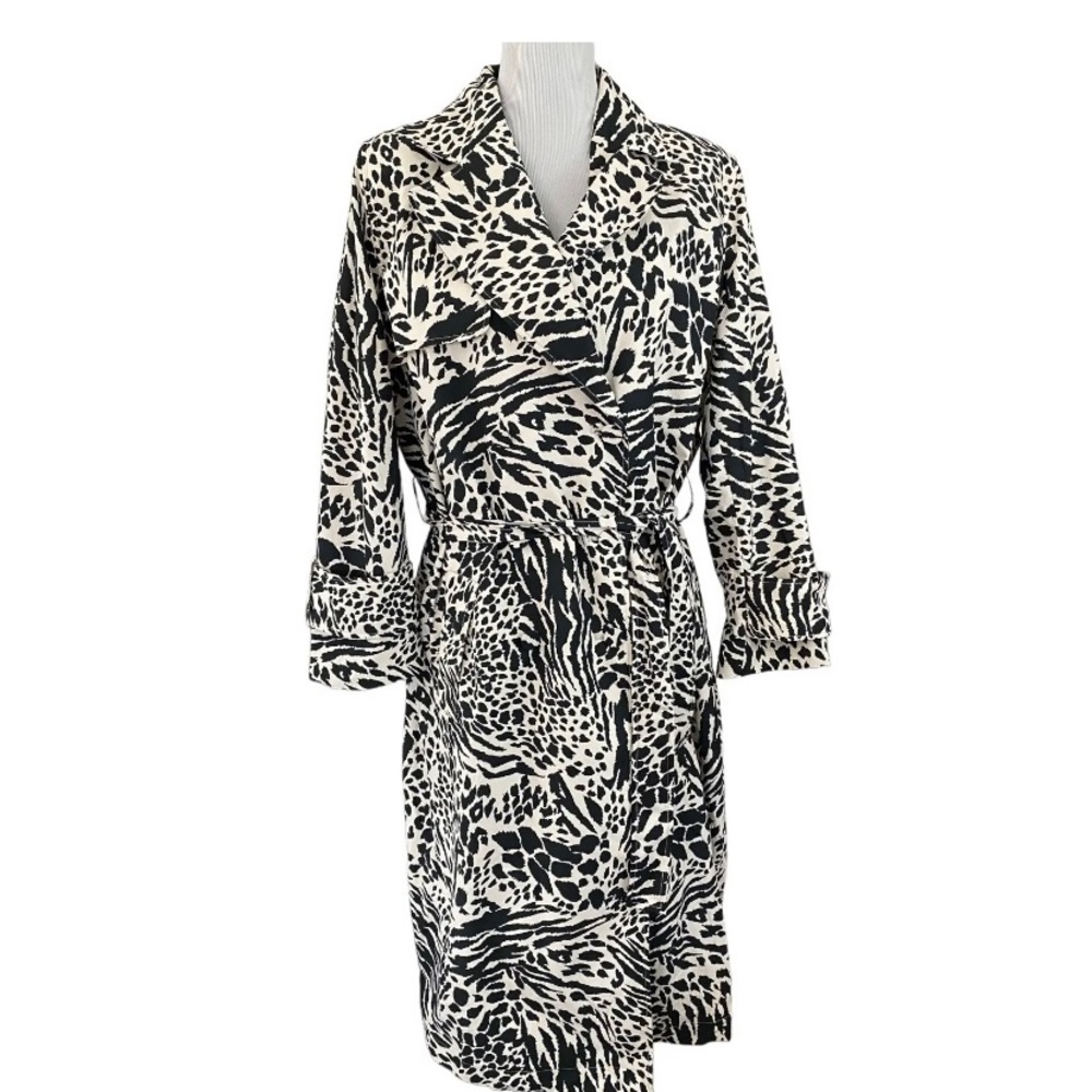 Target SERGIO HUDSON Black Animal Print Strong Shoulder Trench Coat XXS NEW TAGS